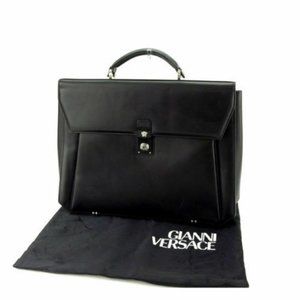 AUTH  Gianni Versace Business bag Medusa Black Silver Mens